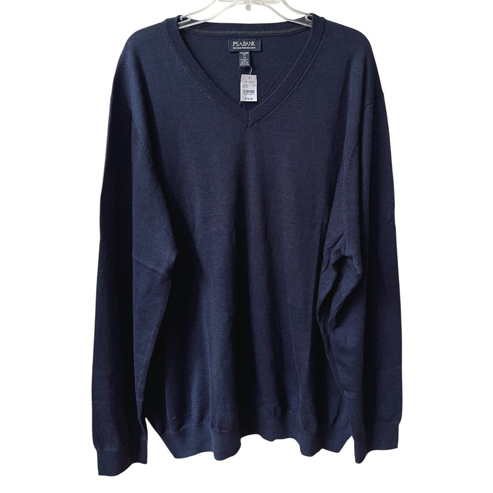 Jos A Bank Traveler Merino Wool V Neck Sweater Mens 3X Blue Tailored Fit New